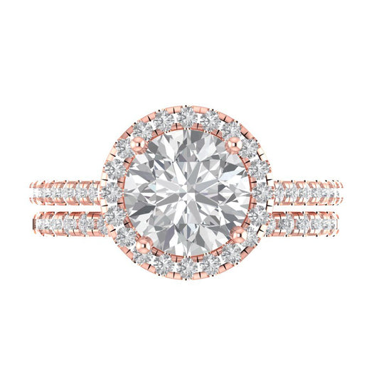 2.52 cttw Round Cut Zirconia Simulated Diamond Bridal Set - Solid Rose Gold Engagement Ring & Wedding Band
