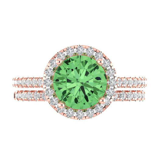 2.52 cttw Round Cut Simulated Green Diamond Bridal Set - Solid Rose Gold Engagement Ring & Wedding Band