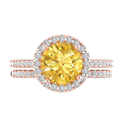 2.52 cttw Round Cut Simulated Yellow Diamond Bridal Set - Solid Rose Gold Engagement Ring & Wedding Band