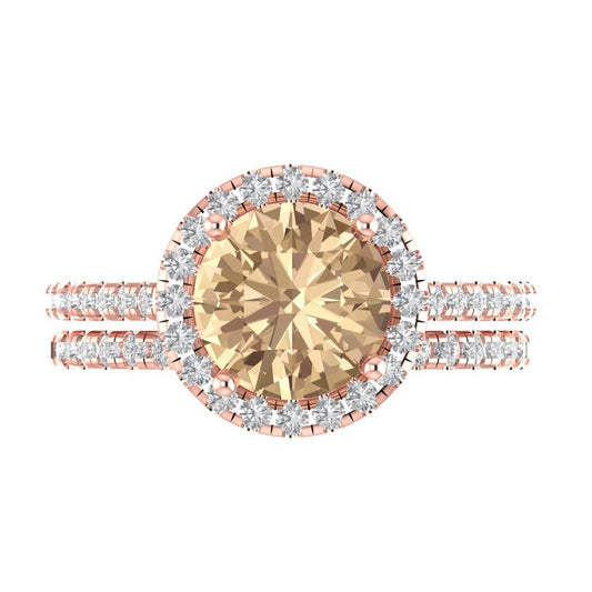 2.52 cttw Round Cut Yellow Moissanite Bridal Set - Solid Rose Gold Engagement Ring & Wedding Band