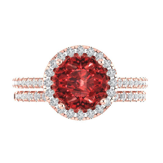 2.52 cttw Round Cut Natural Garnet Bridal Set - Solid Rose Gold Engagement Ring & Wedding Band