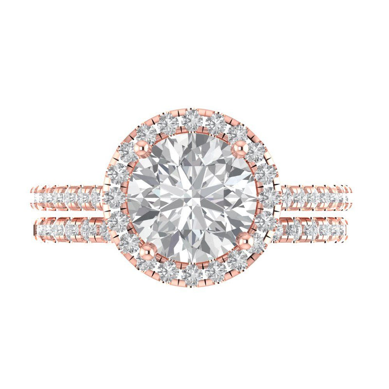 2.56 ct Brilliant Round Cut Natural Diamond Stone Clarity SI1-2 Color G-H Rose Gold Halo Solitaire with Accents Bridal Set