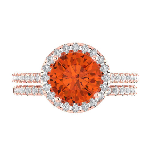 2.52 cttw Round Cut Simulated Red Diamond Bridal Set - Solid Rose Gold Engagement Ring & Wedding Band