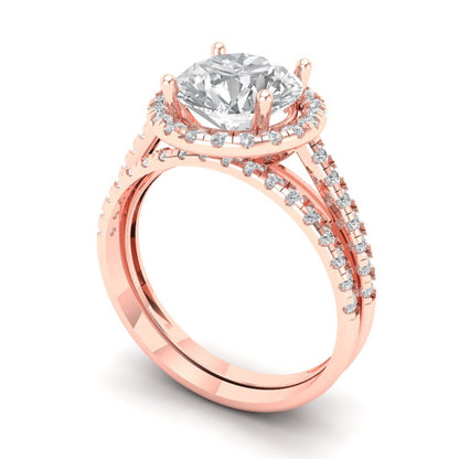 2.52 cttw Round Cut White Sapphire Bridal Set - Solid Rose Gold Engagement Ring & Wedding Band