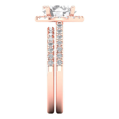 2.52 cttw Round Cut White Sapphire Bridal Set - Solid Rose Gold Engagement Ring & Wedding Band