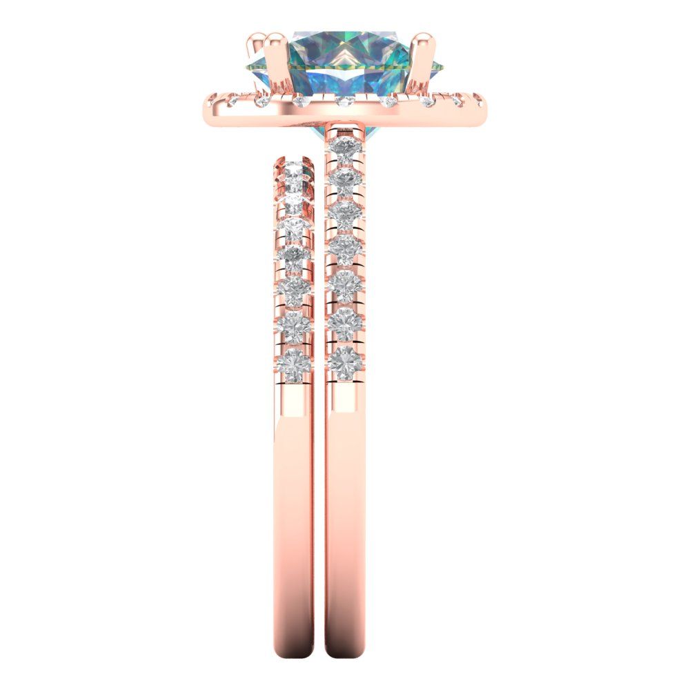 2.52 cttw Round Cut Blue Moissanite Bridal Set - Solid Rose Gold Engagement Ring & Wedding Band