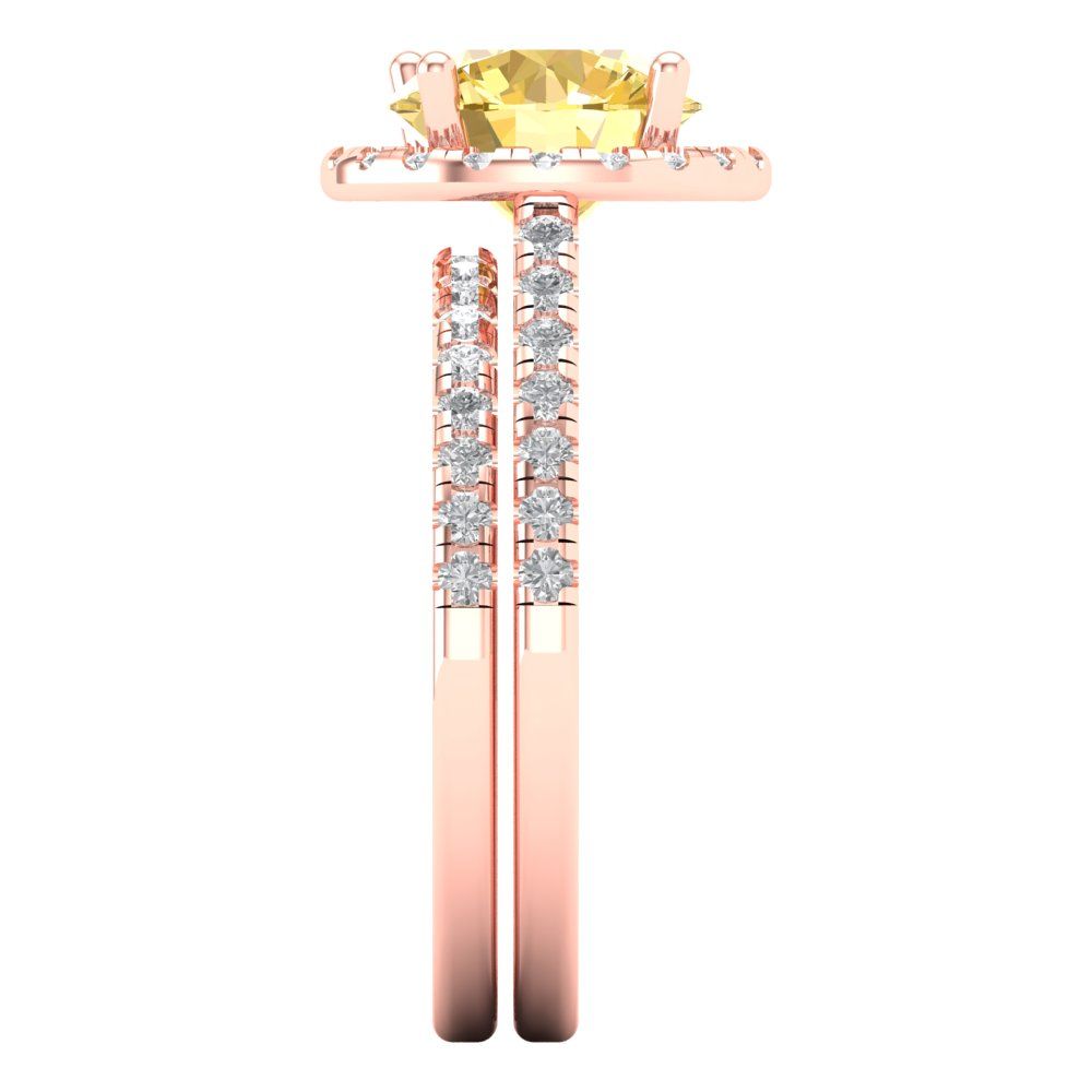 2.52 cttw Round Cut Simulated Yellow Diamond Bridal Set - Solid Rose Gold Engagement Ring & Wedding Band