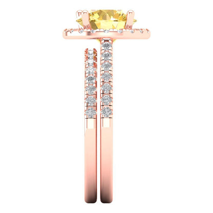 2.52 cttw Round Cut Simulated Yellow Diamond Bridal Set - Solid Rose Gold Engagement Ring & Wedding Band