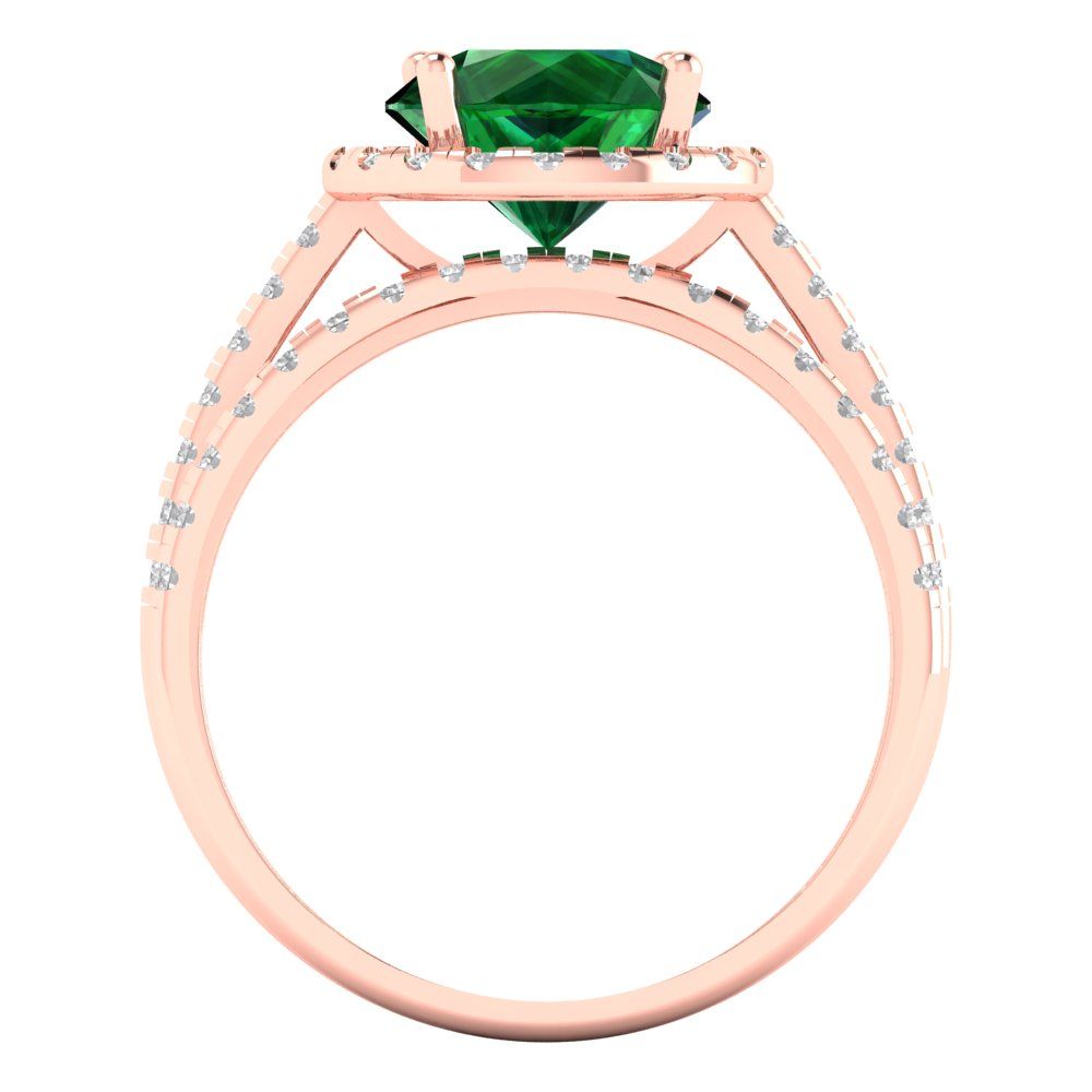 2.52 cttw Round Cut Simulated Emerald Bridal Set - Solid Rose Gold Engagement Ring & Wedding Band