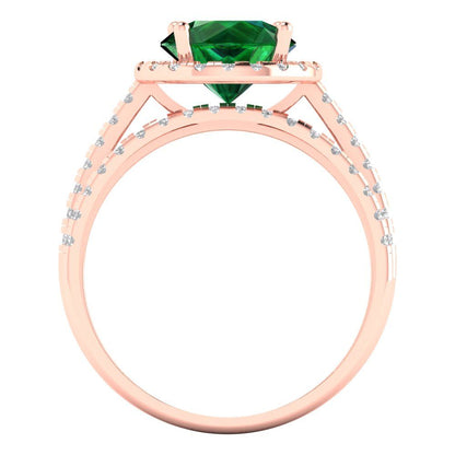 2.52 cttw Round Cut Simulated Emerald Bridal Set - Solid Rose Gold Engagement Ring & Wedding Band