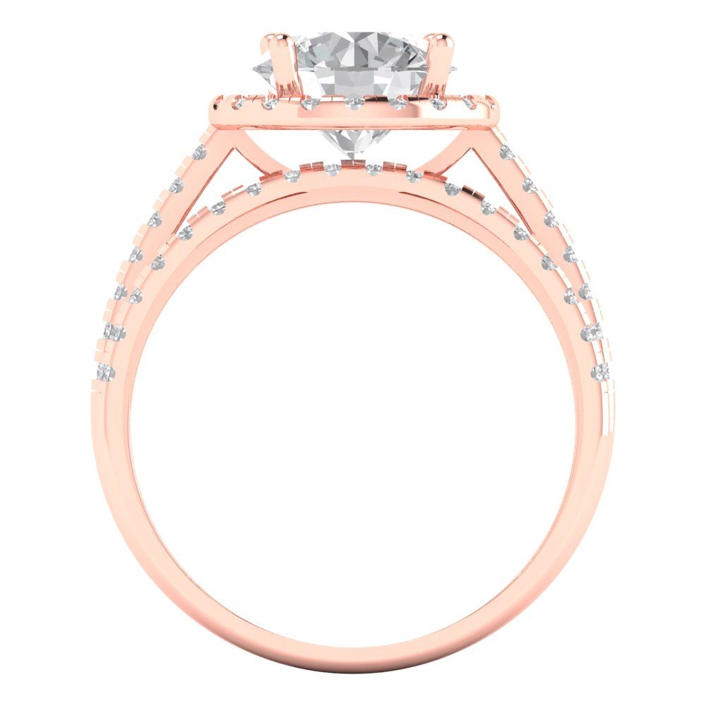 2.52 cttw Round Cut White Sapphire Bridal Set - Solid Rose Gold Engagement Ring & Wedding Band