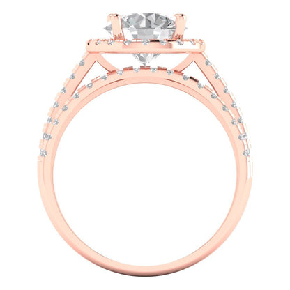 2.52 cttw Round Cut White Sapphire Bridal Set - Solid Rose Gold Engagement Ring & Wedding Band