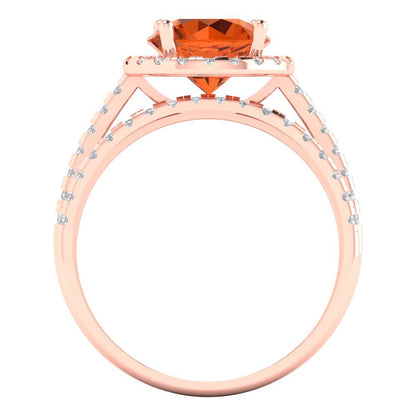 2.52 cttw Round Cut Simulated Pink Tourmaline Bridal Set - Solid Rose Gold Engagement Ring & Wedding Band