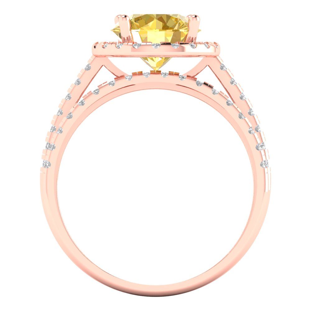 2.52 cttw Round Cut Simulated Yellow Diamond Bridal Set - Solid Rose Gold Engagement Ring & Wedding Band
