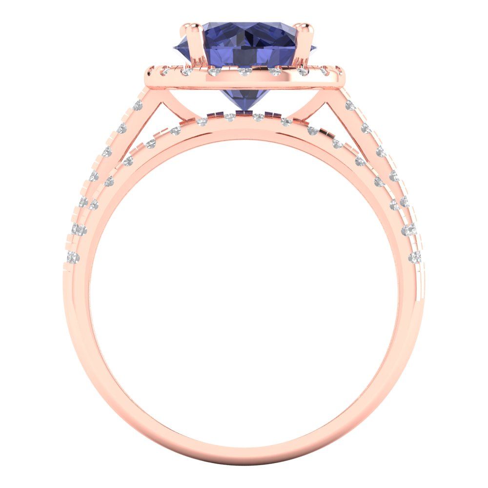 2.52 cttw Round Cut Simulated Tanzanite Bridal Set - Solid Rose Gold Engagement Ring & Wedding Band