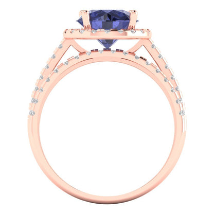 2.52 cttw Round Cut Simulated Tanzanite Bridal Set - Solid Rose Gold Engagement Ring & Wedding Band