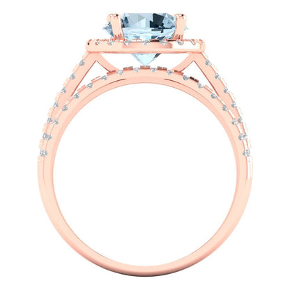 2.52 cttw Round Cut Natural Sky Blue Topaz Bridal Set - Solid Rose Gold Engagement Ring & Wedding Band