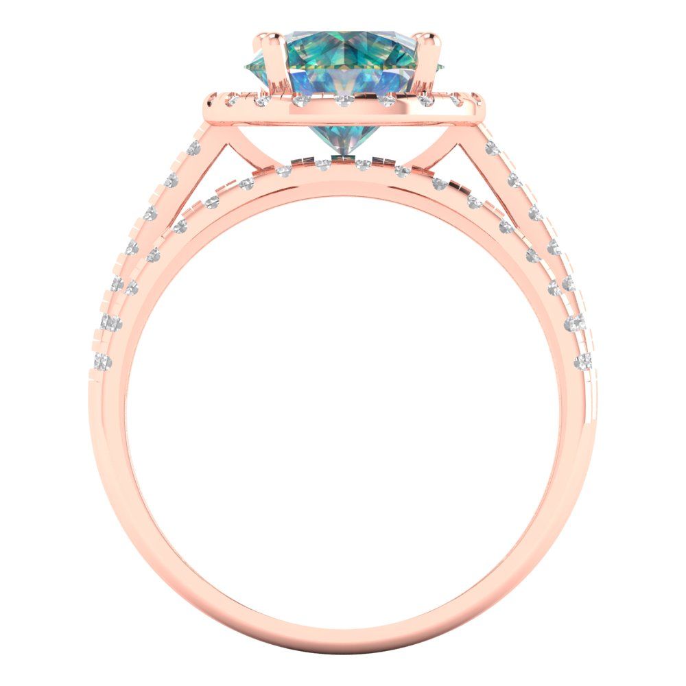 2.52 cttw Round Cut Blue Moissanite Bridal Set - Solid Rose Gold Engagement Ring & Wedding Band