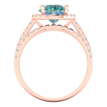 2.52 cttw Round Cut Blue Moissanite Bridal Set - Solid Rose Gold Engagement Ring & Wedding Band