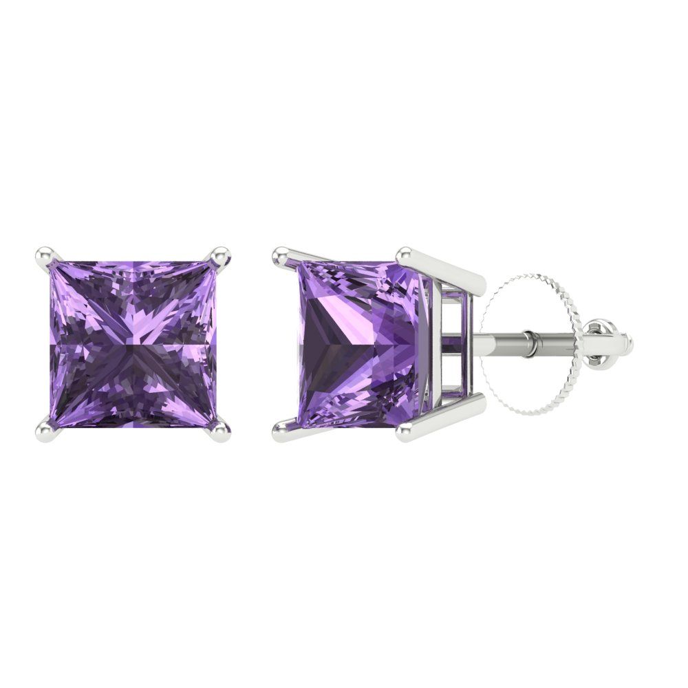 3 ctw Alexandrite Studs Earrings | 6.5mm Princess Cut White Gold Screw back | June Birthstone