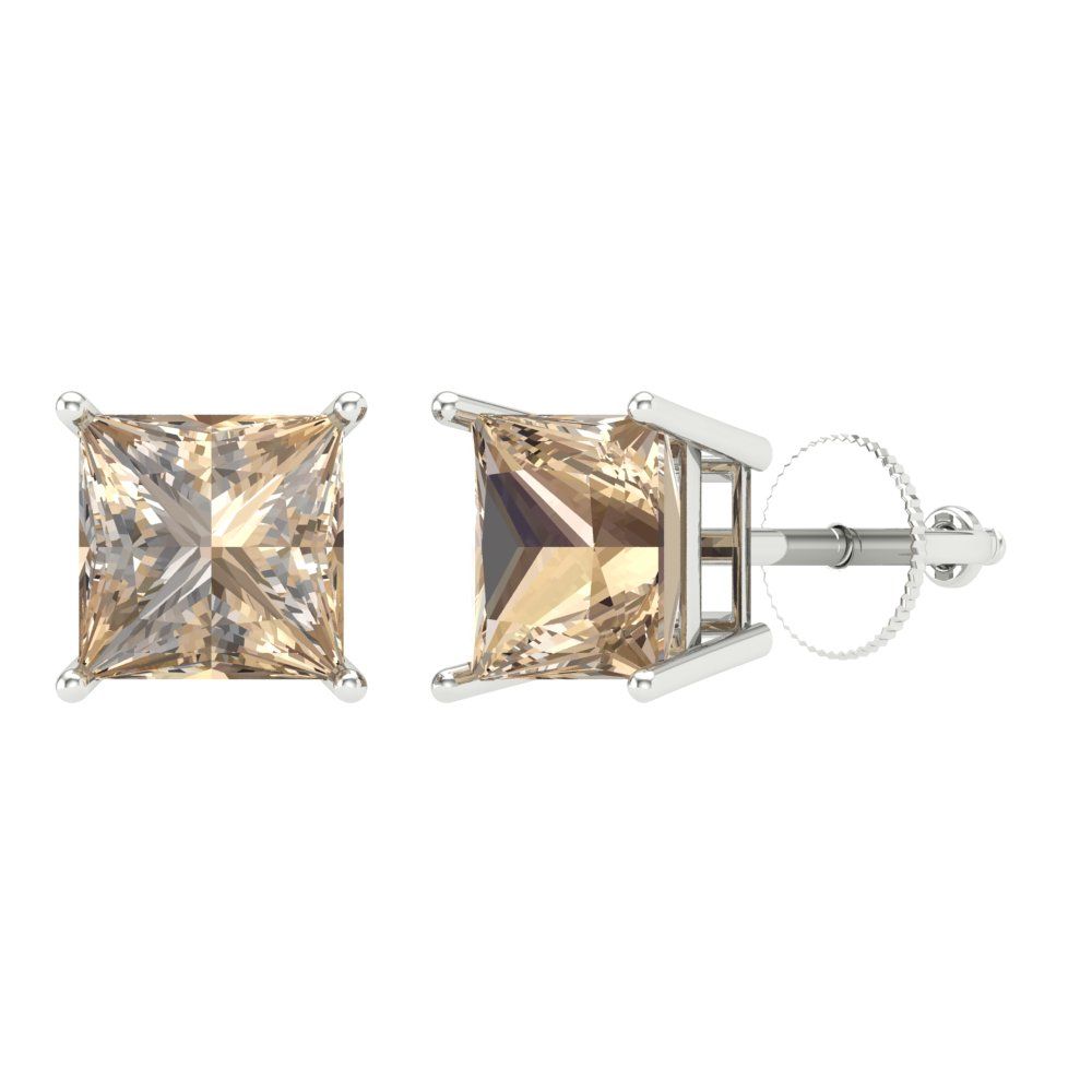 3 ctw Yellow Moissanite Studs Earrings | 6.5mm Princess Cut White Gold Screw back | April Birthstone
