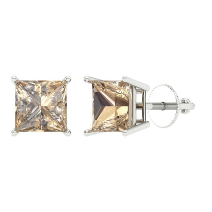 3 ctw Yellow Moissanite Studs Earrings | 6.5mm Princess Cut White Gold Screw back | April Birthstone