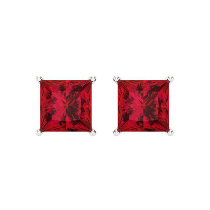 3 ctw Pink Tourmaline Studs Earrings | 6.5mm Princess Cut White Gold Screw back | April Birthstone
