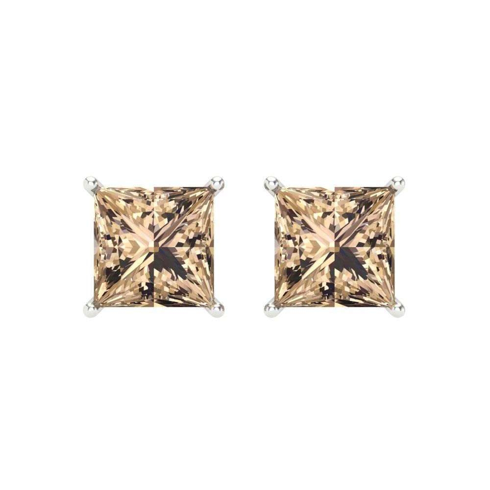 3 ctw Yellow Moissanite Studs Earrings | 6.5mm Princess Cut White Gold Screw back | April Birthstone