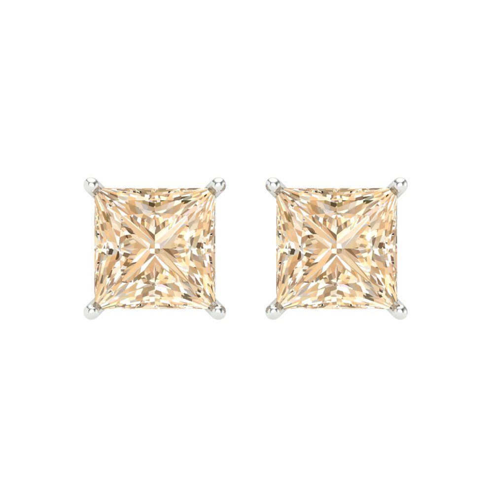 3 ctw Morganite Studs Earrings | 6.5mm Princess Cut White Gold Screw back | February Birthstone