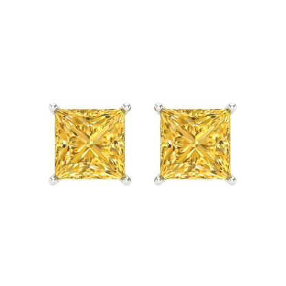 3 ctw Citrine Studs Earrings | 6.5mm Princess Cut White Gold Screw back | November Birthstone