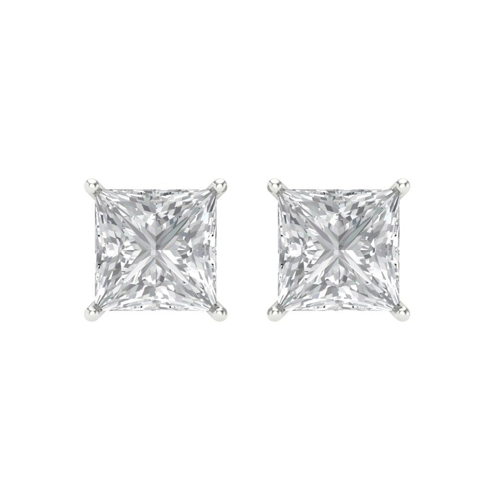 3 ctw White Sapphire Studs Earrings | 6.5mm Princess Cut White Gold Screw back | April Birthstone