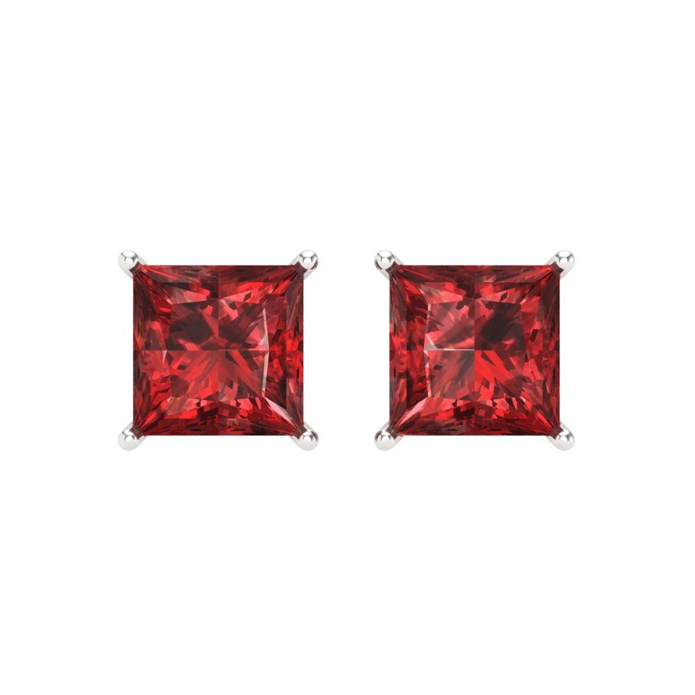 3 ctw Garnet Studs Earrings | 6.5mm Princess Cut White Gold Screw back | January Birthstone