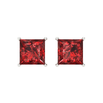 3 ctw Garnet Studs Earrings | 6.5mm Princess Cut White Gold Screw back | January Birthstone