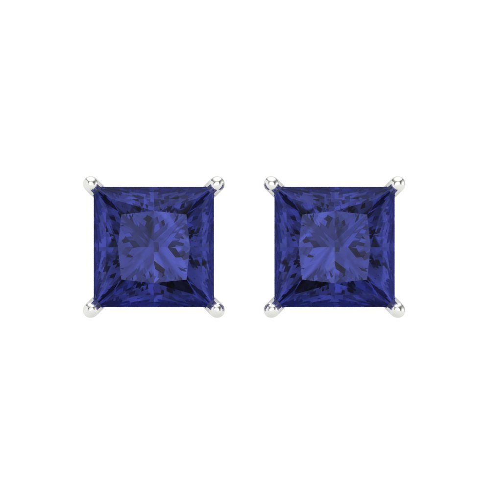 3 ctw Tanzanite Studs Earrings | 6.5mm Princess Cut White Gold Screw back | December Birthstone