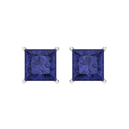 3 ctw Tanzanite Studs Earrings | 6.5mm Princess Cut White Gold Screw back | December Birthstone