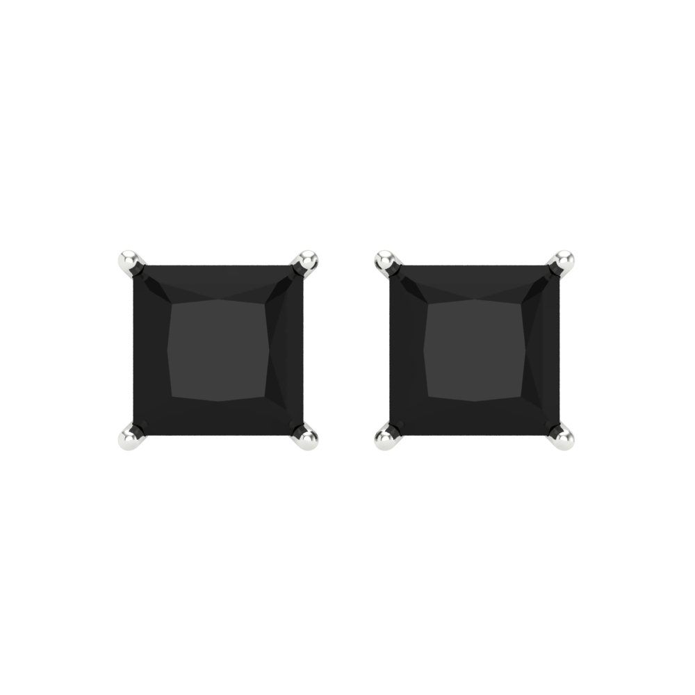 3 ctw Onyx Studs Earrings | 6.5mm Princess Cut White Gold Screw back | July Birthstone
