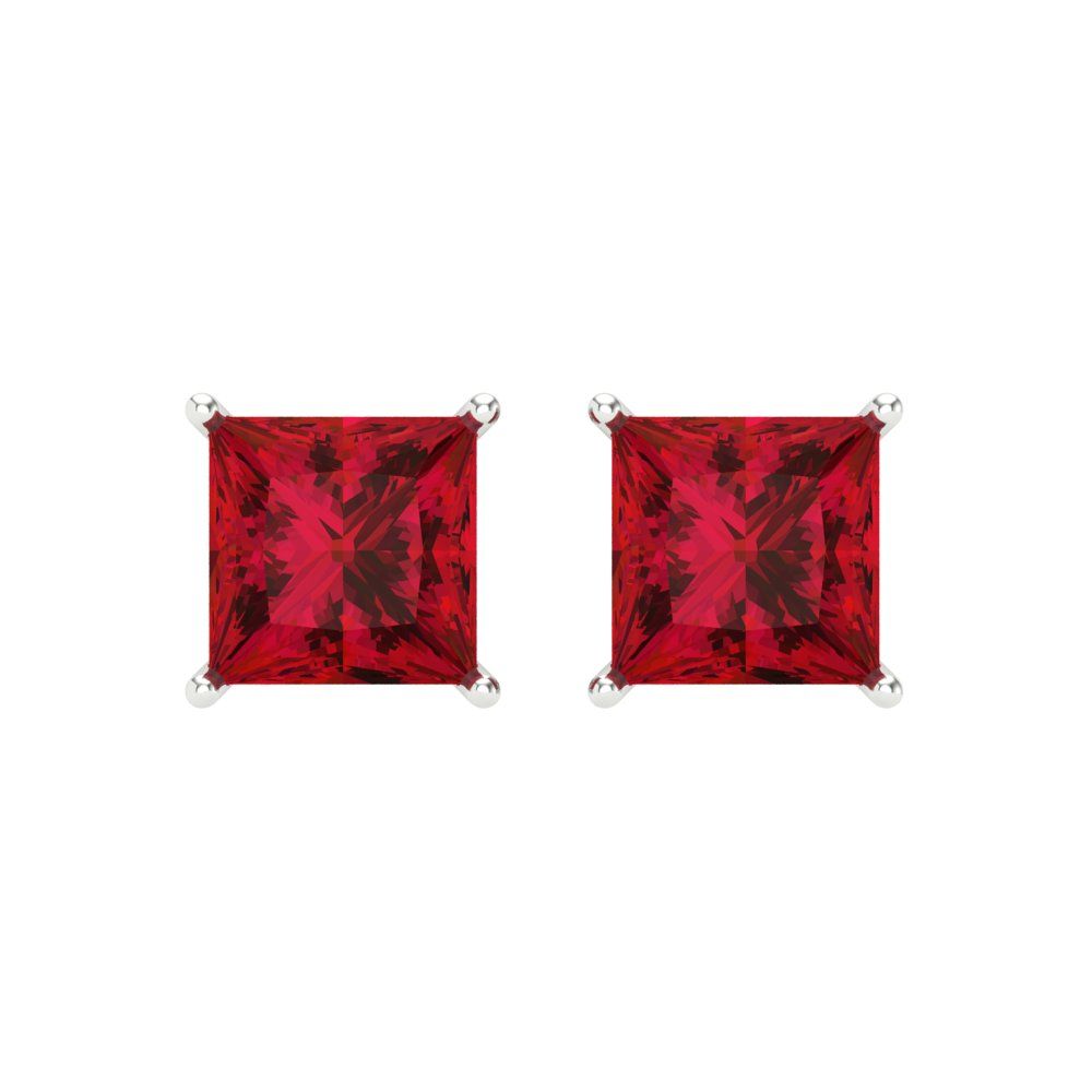 3 ctw Ruby Studs Earrings | 6.5mm Princess Cut White Gold Screw back | July Birthstone