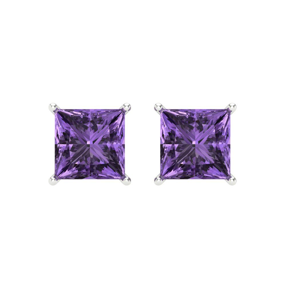 3 ctw Alexandrite Studs Earrings | 6.5mm Princess Cut White Gold Screw back | June Birthstone