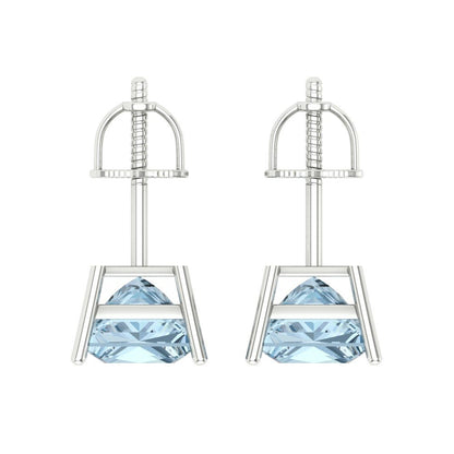 3 ctw Blue Zirconia Studs Earrings | 6.5mm Princess Cut White Gold Screw back | April Birthstone