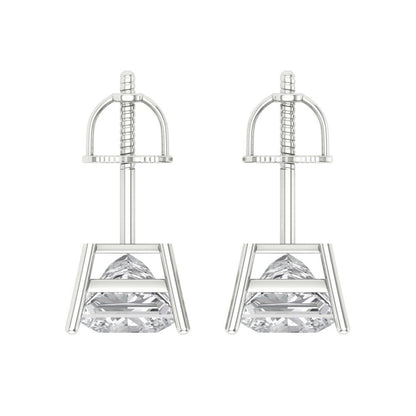 3 ctw White Sapphire Studs Earrings | 6.5mm Princess Cut White Gold Screw back | April Birthstone