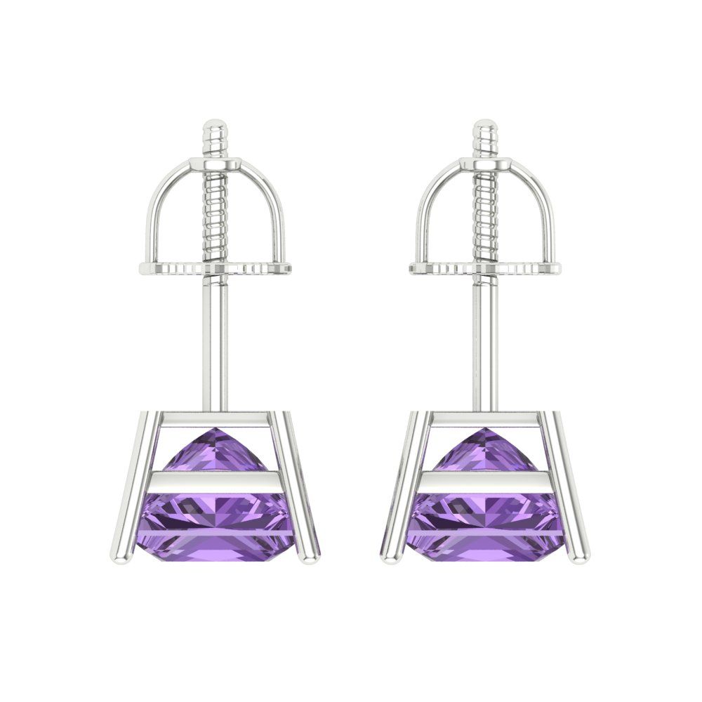 3 ctw Alexandrite Studs Earrings | 6.5mm Princess Cut White Gold Screw back | June Birthstone