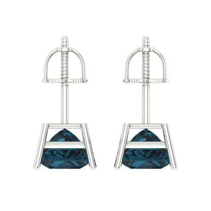 3 ctw London Blue Topaz Studs Earrings | 6.5mm Princess Cut White Gold Screw back | December Birthstone