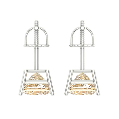 3 ctw Morganite Studs Earrings | 6.5mm Princess Cut White Gold Screw back | February Birthstone