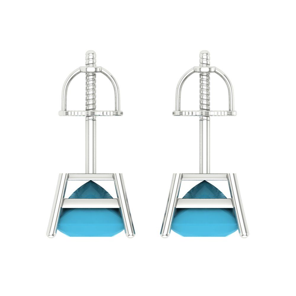 3 ctw Turquoise Studs Earrings | 6.5mm Princess Cut White Gold Screw back | December Birthstone