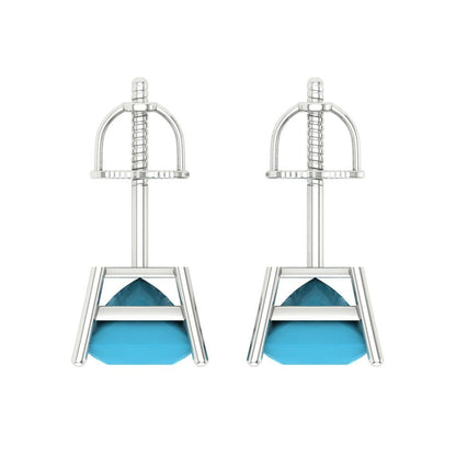 3 ctw Turquoise Studs Earrings | 6.5mm Princess Cut White Gold Screw back | December Birthstone