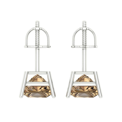 3 ctw Champagne Studs Earrings | 6.5mm Princess Cut White Gold Screw back | April Birthstone