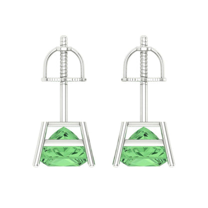 3 ctw Green Zirconia Studs Earrings | 6.5mm Princess Cut White Gold Screw back | April Birthstone