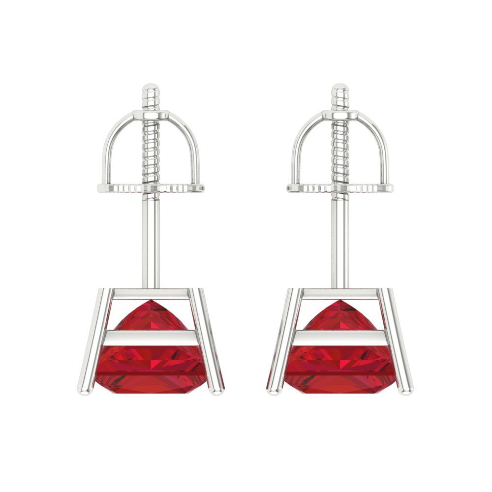 3 ctw Ruby Studs Earrings | 6.5mm Princess Cut White Gold Screw back | July Birthstone