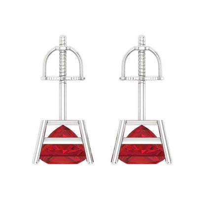 3 ctw Ruby Studs Earrings | 6.5mm Princess Cut White Gold Screw back | July Birthstone