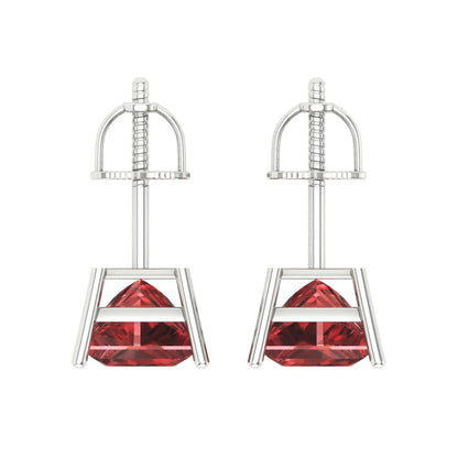 3 ctw Garnet Studs Earrings | 6.5mm Princess Cut White Gold Screw back | January Birthstone